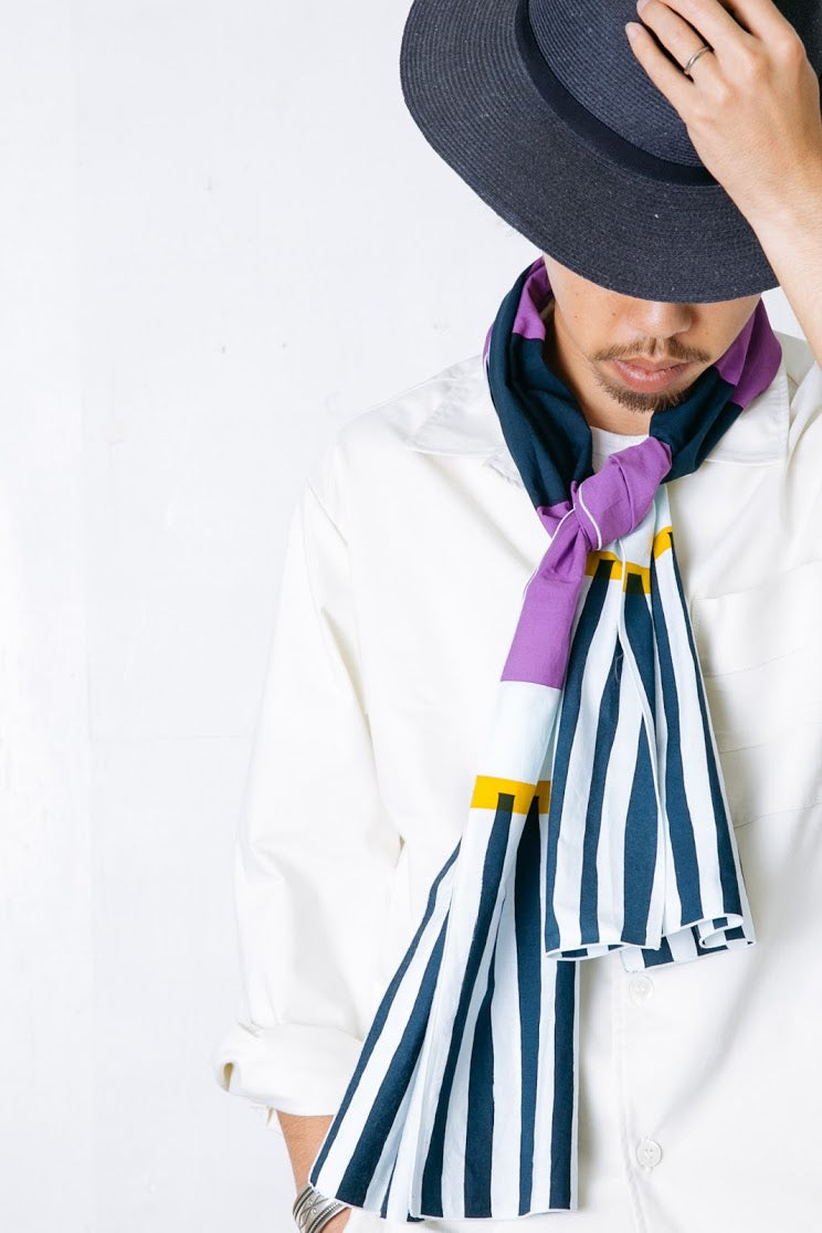 SCARF / YUKA BATIK / HAND DYE STRIPE - NAVY STRIPE