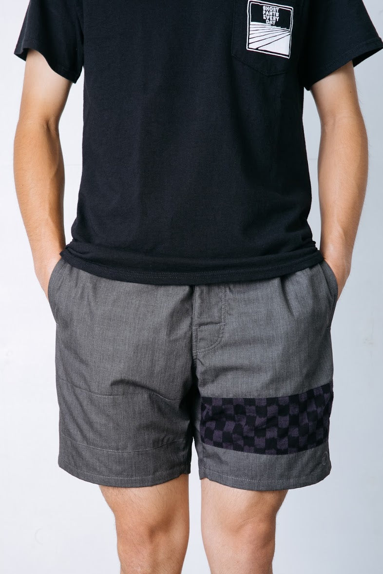BOARD SHORTS 久留米絣 - BLACK / PURPLE