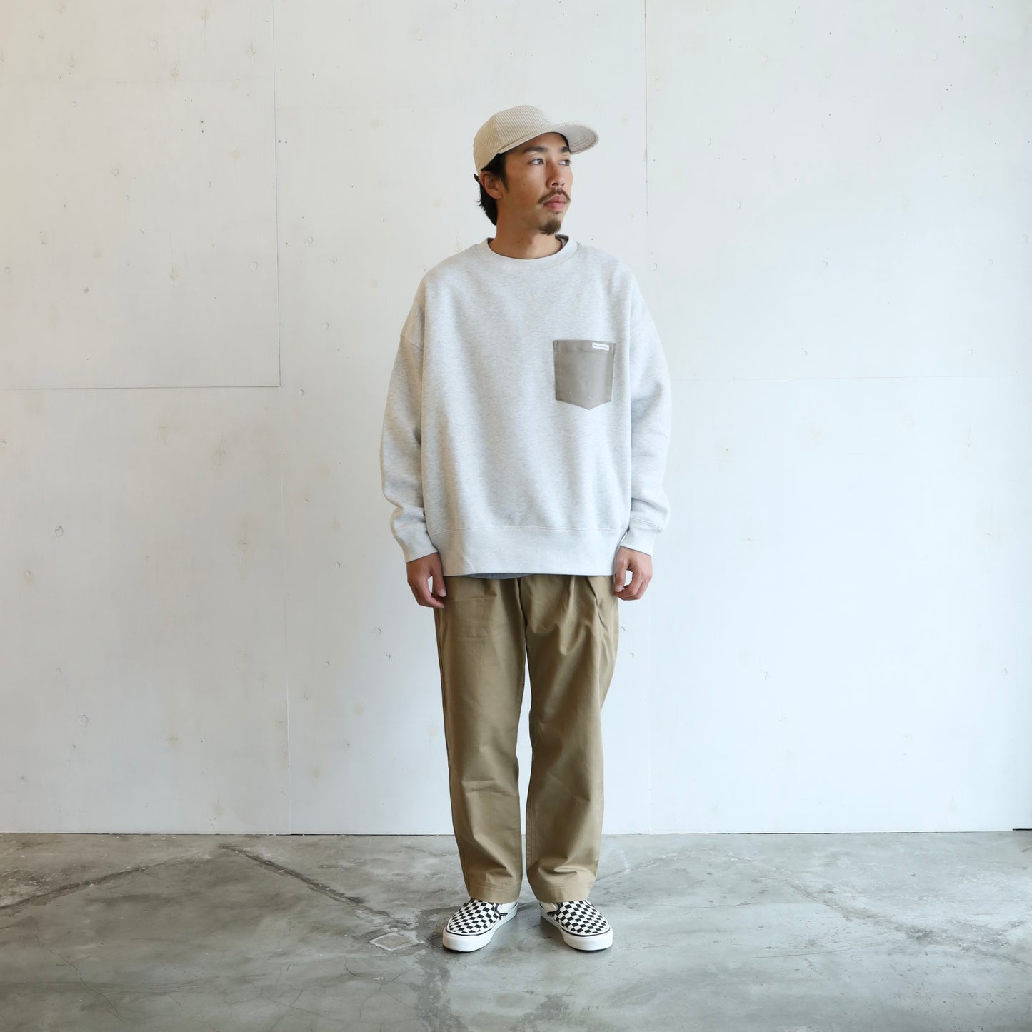 LOOSE SWEAT CREW W/PKT - ASH × GRAY