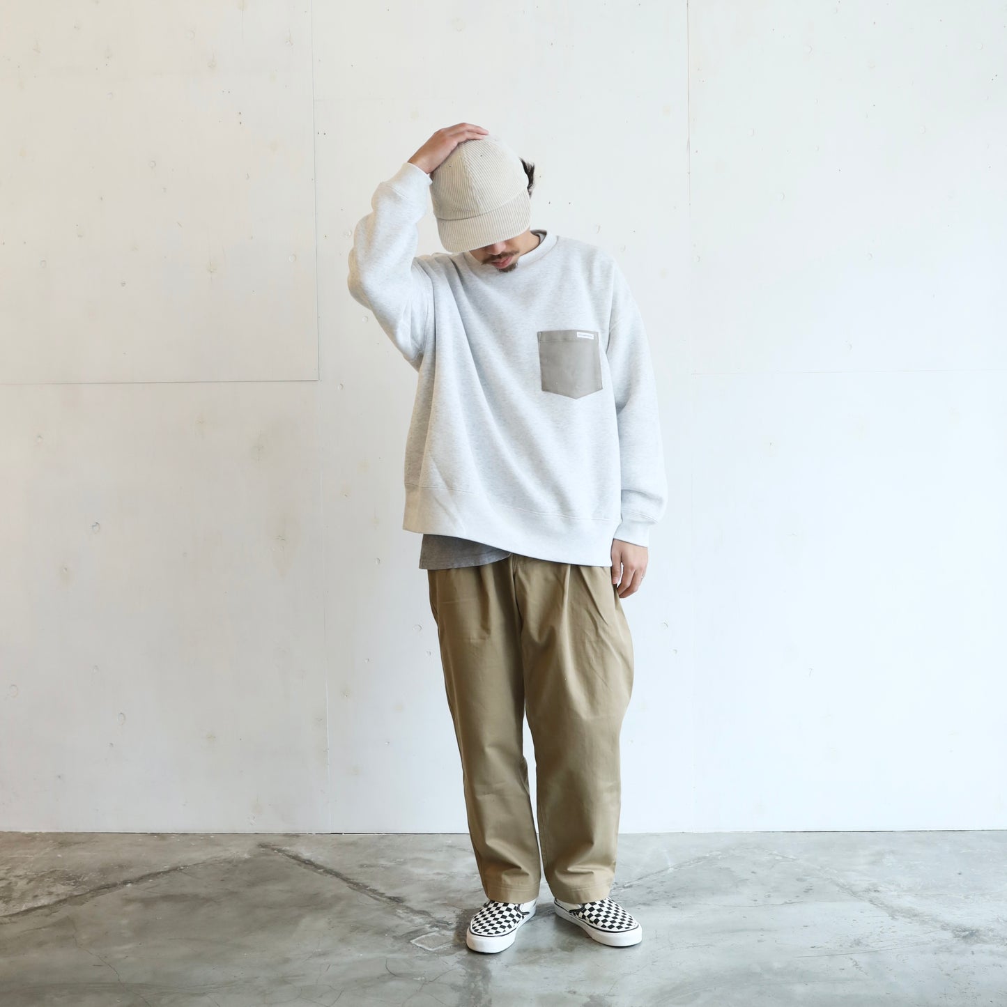 LOOSE SWEAT CREW W/PKT - ASH × GRAY