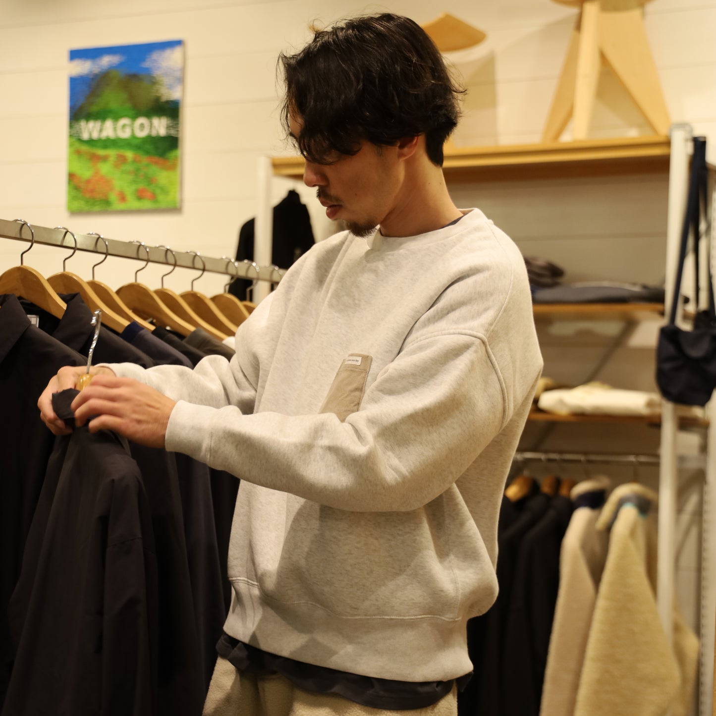 LOOSE SWEAT CREW W/PKT - ASH × GRAY