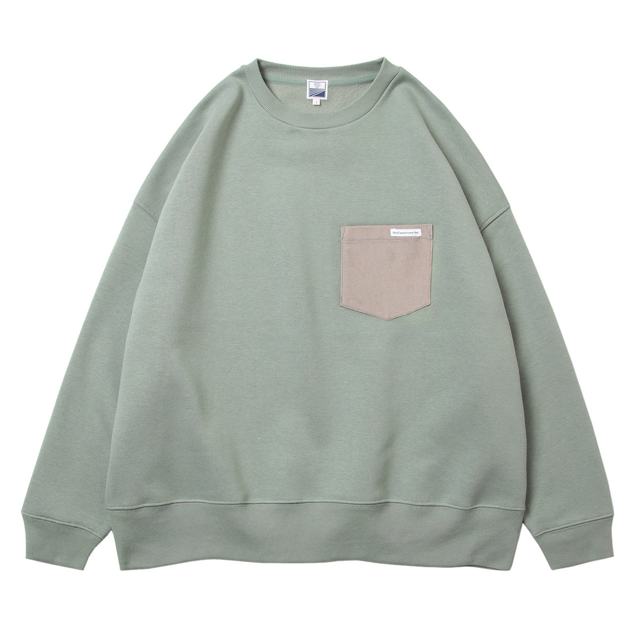 LOOSE SWEAT CREW W/PKT - GREEN × GRAY