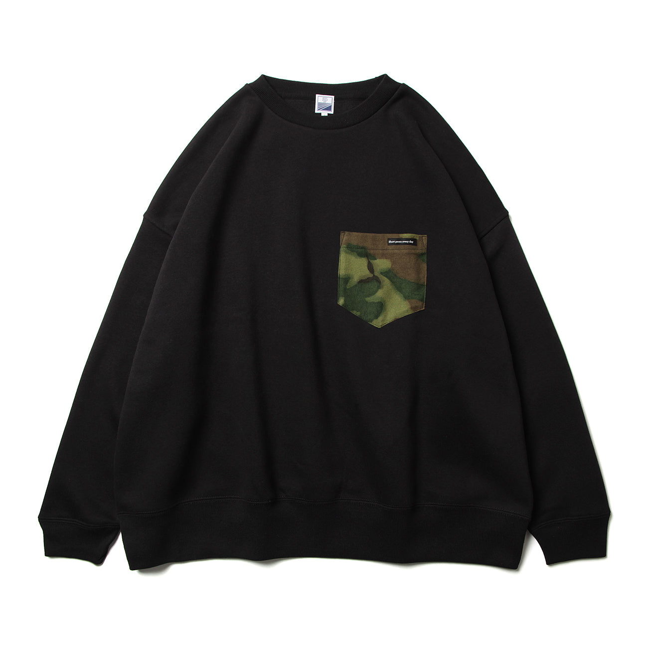 LOOSE SWEAT CREW W/PKT - BLACK