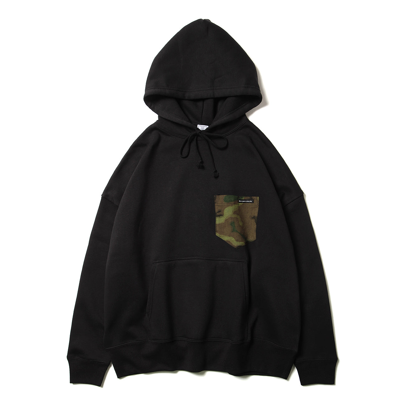 LOOSE SWEAT HOODIE W/PKT - BLACK