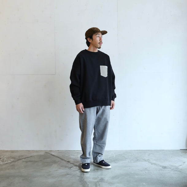 LOOSE SWEAT CREW W/PKT - BLACK × GRAY