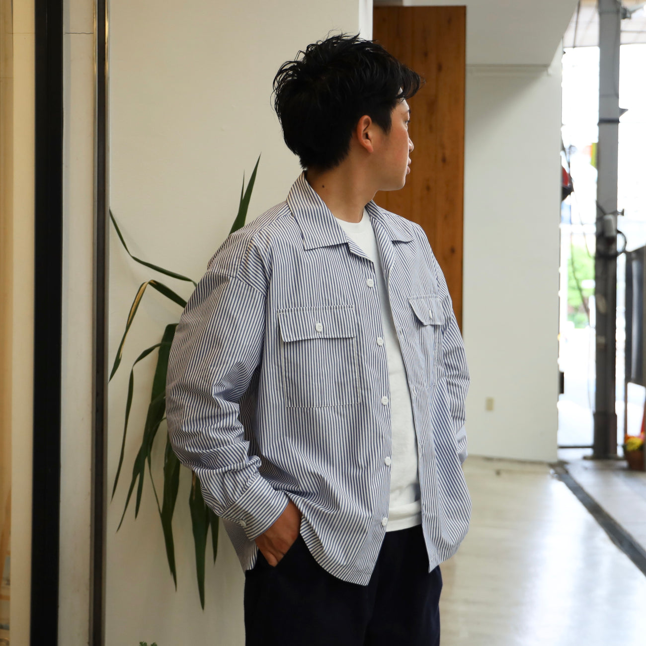 LOOSE SHIRTS L/S (COOL MAX) - BLUE STRIPE