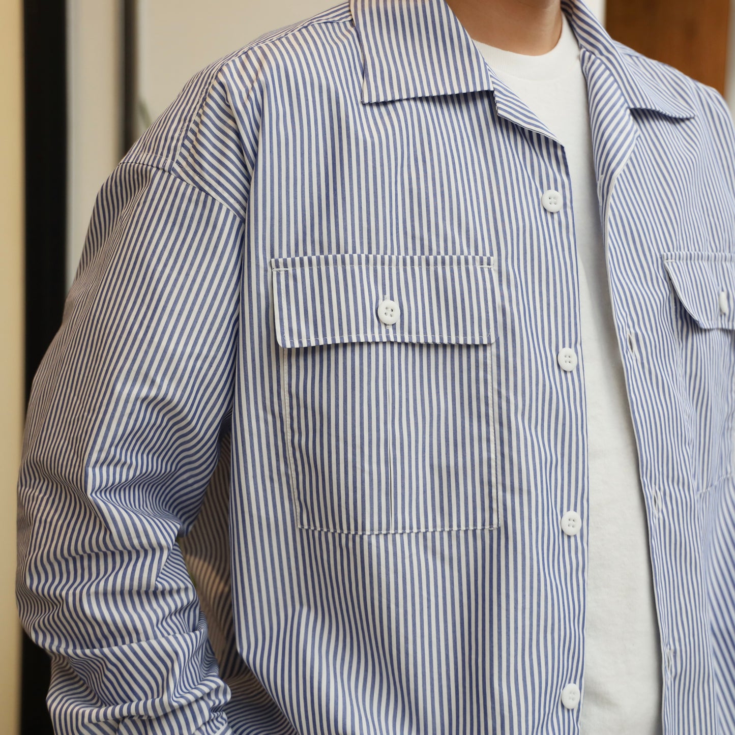 LOOSE SHIRTS L/S (COOL MAX) - BLUE STRIPE