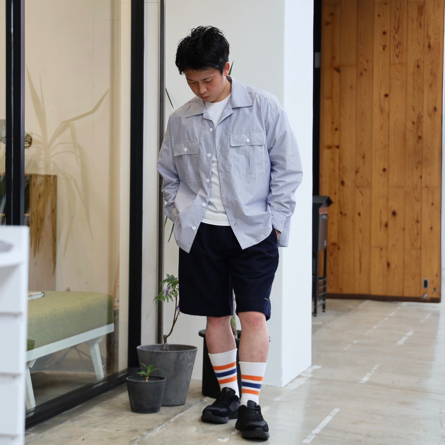 LOOSE SHIRTS L/S (COOL MAX) - BLUE STRIPE