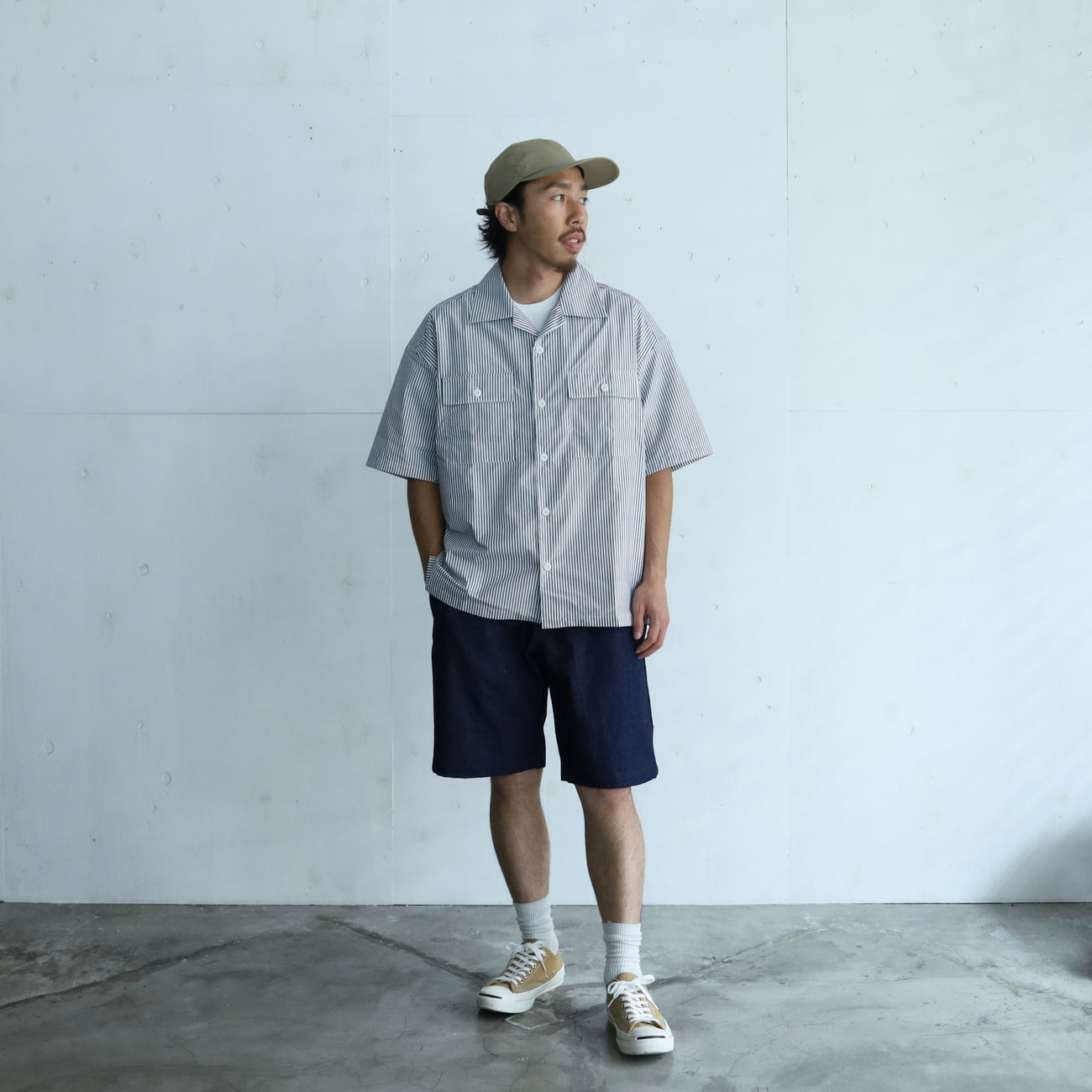 LOOSE SHIRTS S/S (COOL MAX) - BLUE STRIPE