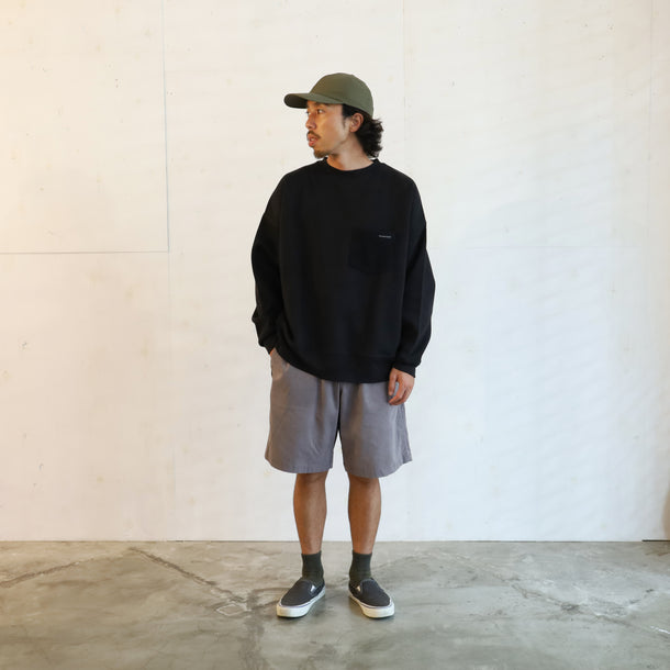 LOOSE SWEAT CREW W/PKT - BLACK × BLACK