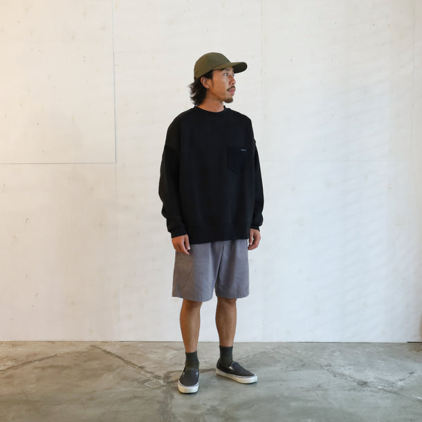 LOOSE SWEAT CREW W/PKT - BLACK × BLACK