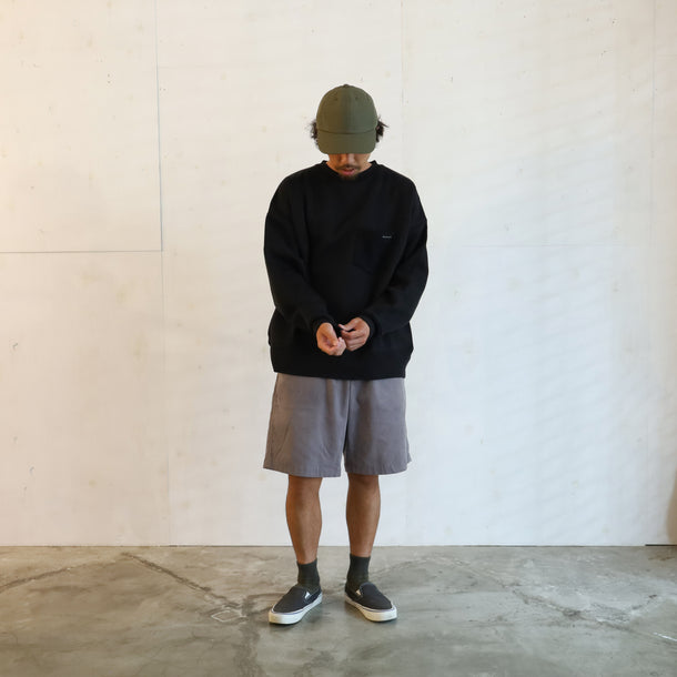 LOOSE SWEAT CREW W/PKT - BLACK × BLACK