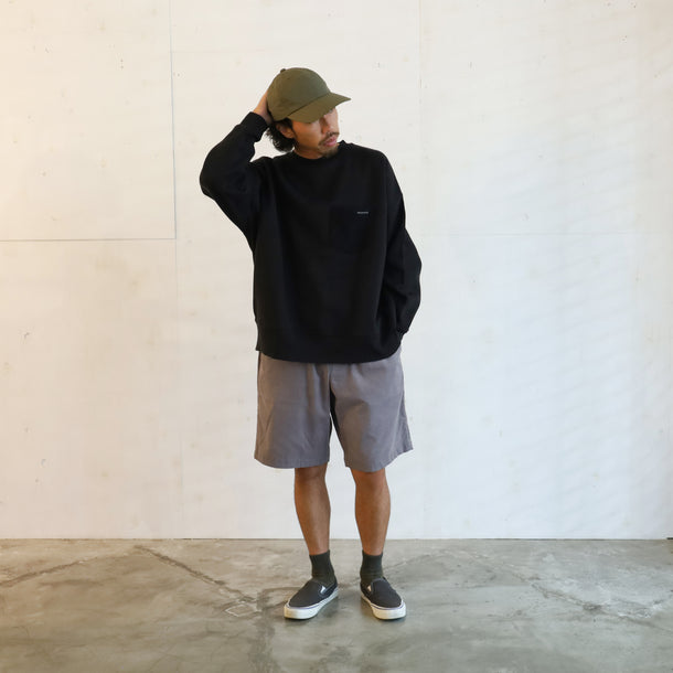 LOOSE SWEAT CREW W/PKT - BLACK × BLACK