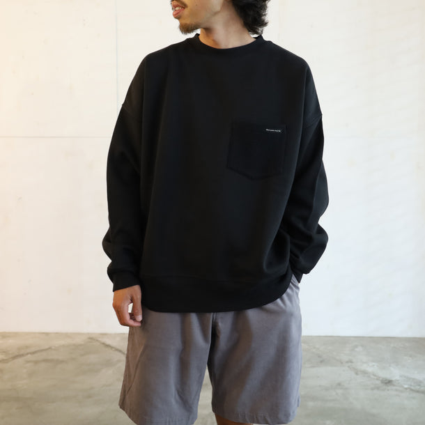 LOOSE SWEAT CREW W/PKT - BLACK × BLACK