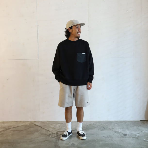 LOOSE SWEAT CREW W/PKT - BLACK × CHARCOAL