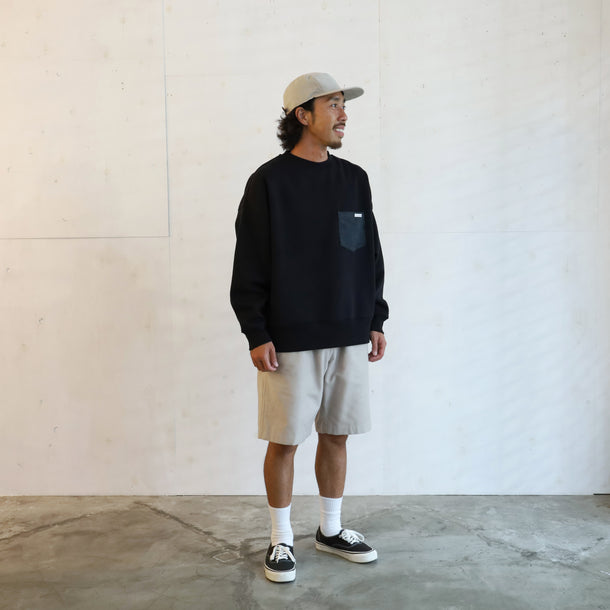 LOOSE SWEAT CREW W/PKT - BLACK × CHARCOAL