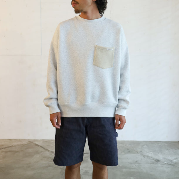 LOOSE SWEAT CREW W/PKT - ASH × NATURAL