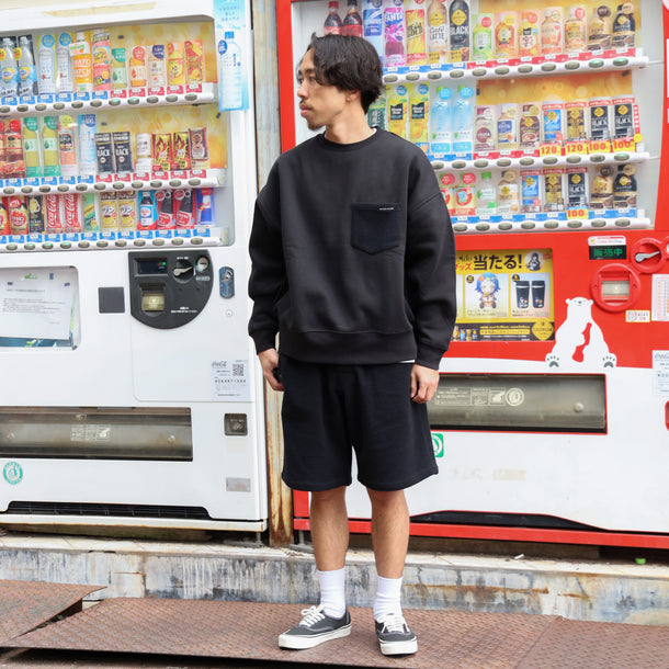 LOOSE SWEAT CREW W/PKT - BLACK × BLACK