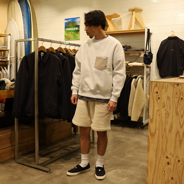 LOOSE SWEAT CREW W/PKT - ASH × GRAY