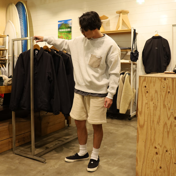 LOOSE SWEAT CREW W/PKT - ASH × GRAY