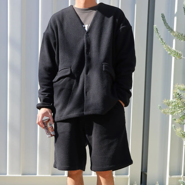 LOOSE CARDIGAN L/S W/PKT (THERMAL PRO) - BLACK | Short pants every day