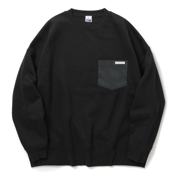 LOOSE SWEAT CREW W/PKT - BLACK × CHARCOAL