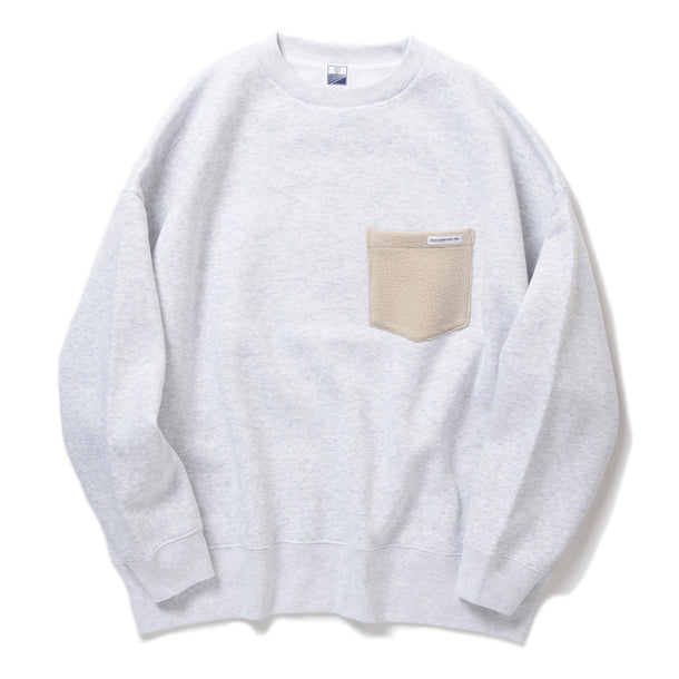 LOOSE SWEAT CREW W/PKT - ASH × NATURAL