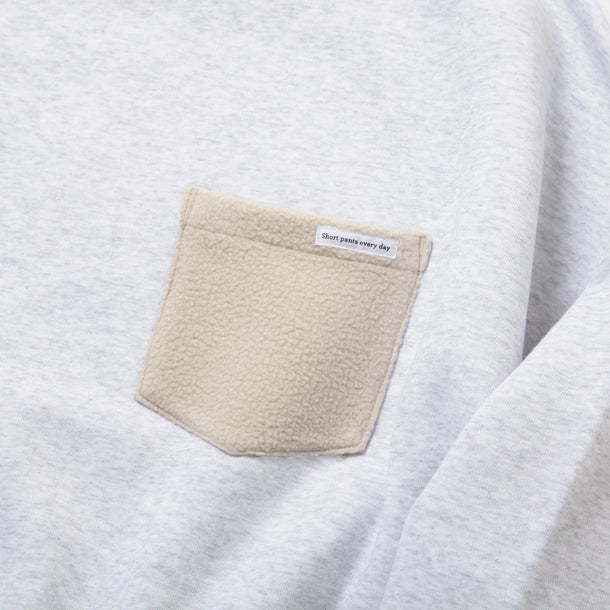 LOOSE SWEAT CREW W/PKT - ASH × NATURAL