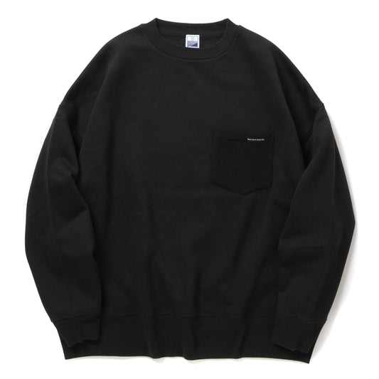 LOOSE SWEAT CREW W/PKT - BLACK × BLACK