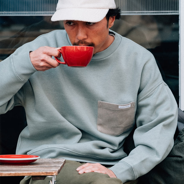 LOOSE SWEAT CREW W/PKT - GREEN × GRAY
