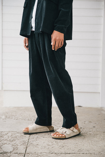 2P WIDE PANTS (CORDUROY) - BLACK | Short pants every day