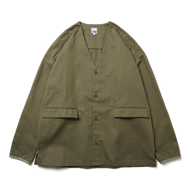 LOOSE CARDIGAN L/S W/PKT (HERINGBONE) - KHAKI