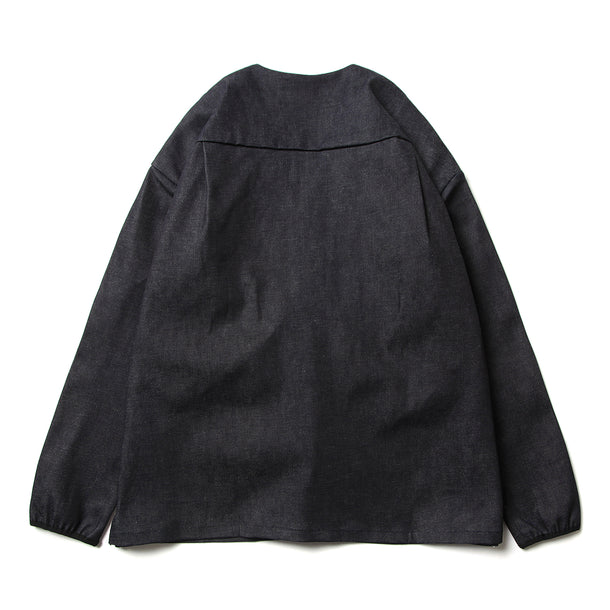 LOOSE CARDIGAN L/S W/PKT (STRETCH DENIM ) - INDIGO | Short