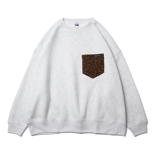 LOOSE SWEAT CREW W/PKT - ASH × LEOPARD