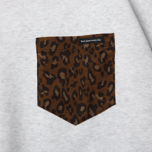 LOOSE SWEAT CREW W/PKT - ASH × LEOPARD